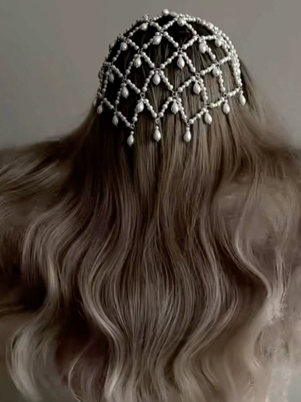 Baroque Pearl Mesh Headpiece: Vintage Juliet Cap Bridal Hair Chain for the Bride